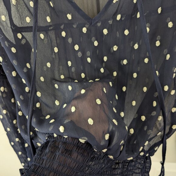 Free People Sheer Navy & White Polka Dot Blouse - Picture 7 of 8